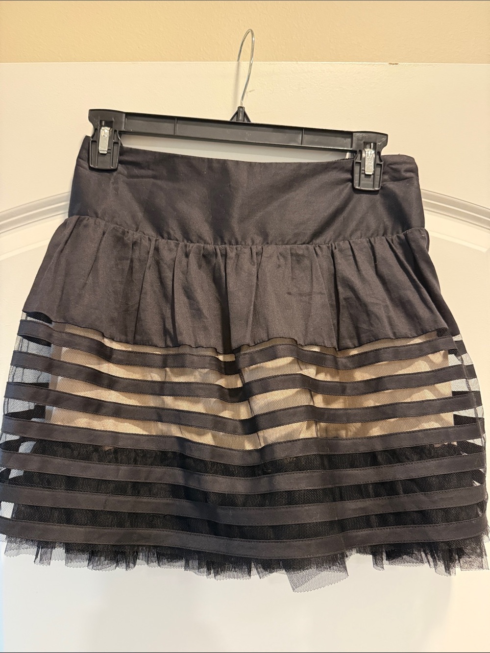Free People Black Tiered Mesh Skirt with Nude Lining
